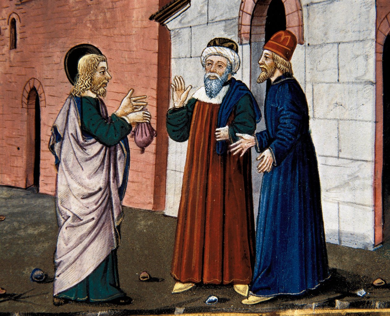 Judas vai ao sacerdote e confessa a sua traição a Cristo, do Legendario Sforza-Savoia de Cristoforo De Predis