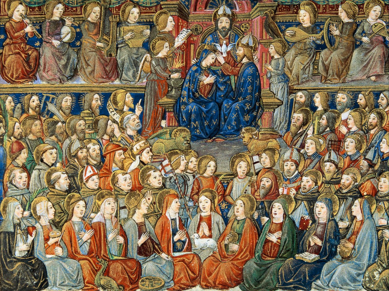 "O Dia do Juízo Final" No centro, a coroação da Virgem com a Santíssima Trindade de Cristoforo De Predis