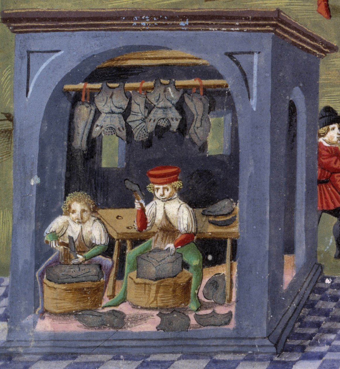 um armeiro em "Influência da Lua": os artífices. Miniatura feita por Cristoforo de Predis (v. 1440-v. 1486) - em "De Sphaera" d