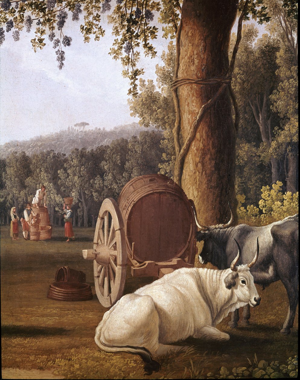 Colheita perto de Nápoles Detalhe de vacas - (Colheita perto de Nápoles) Pintura de Cristoforo Kneip (século XVIII) Nápoles, Museo Nazionale di San Martino de Cristoforo Kneip