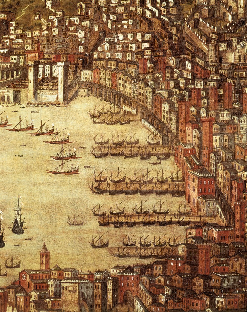 Vista de Gênova e seu castelo (detalhe) 1597 (óleo sobre tela) de Cristoforo de Grassi