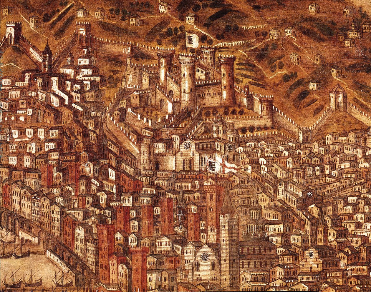 Vista de Gênova e seu castelo (detalhe) 1597 (óleo sobre tela) de Cristoforo de Grassi