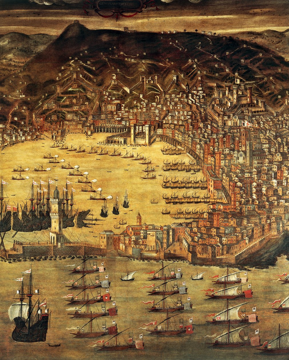 Vista de Génova e do seu porto, Pintura de Cristoforo Grassi (1565-1598), Itália de Cristoforo de Grassi