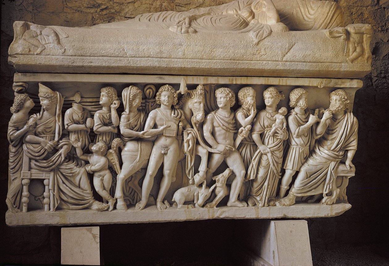Hipólito e Fedra, detalhe do lado de um sarcófago de Croatian School