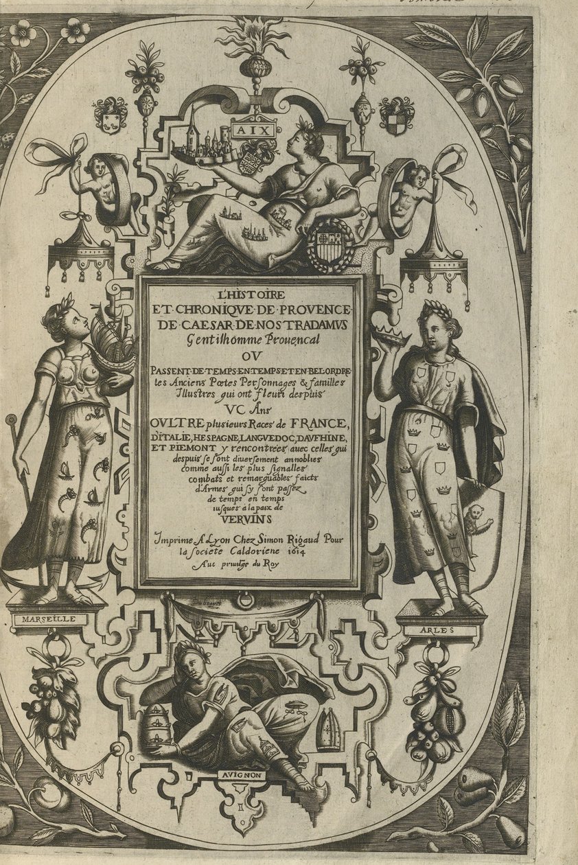 Página de título da História e Crônica de Provence, 1614 de César de Nostredame