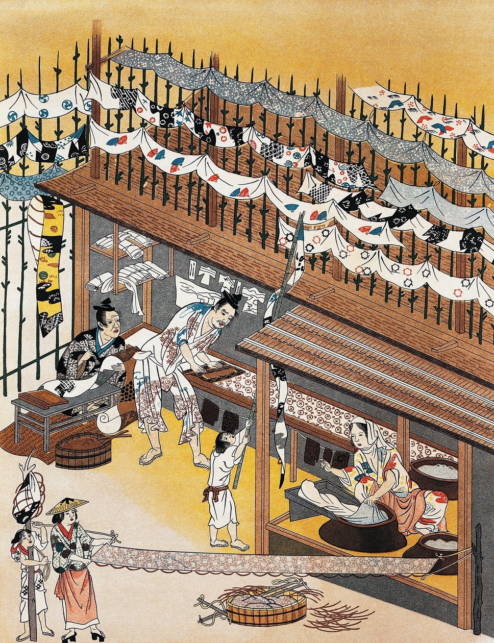 Artesãos no trabalho, pintando telas de seda, Período Edo (1600-1868) de Culture Edo