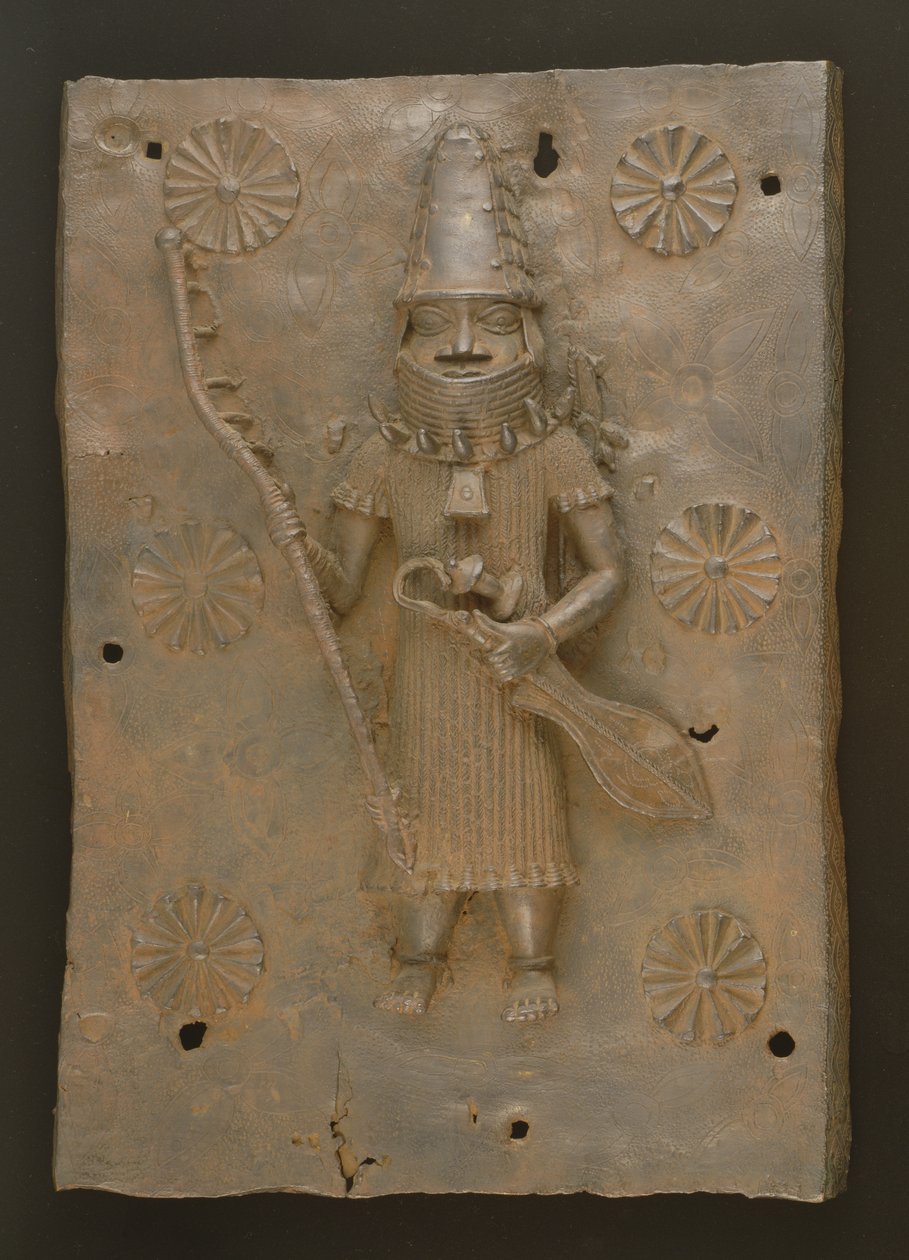 Placa comemorativa representando o guerreiro, Benim, Nigéria (bronze) de Culture Edo
