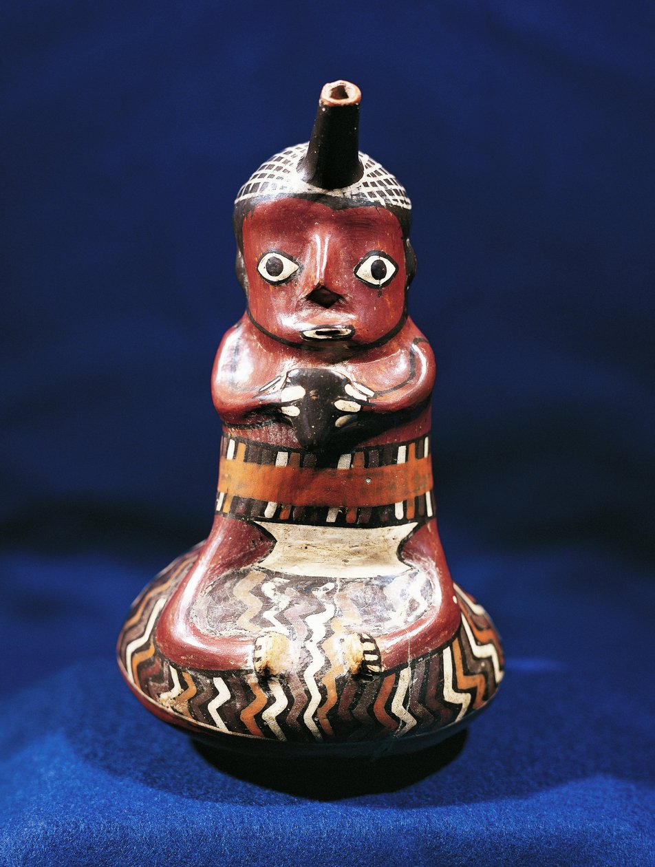 Vaso antropomórfico de sujeito musical, Peru (terracota policromada) de Culture Nazca