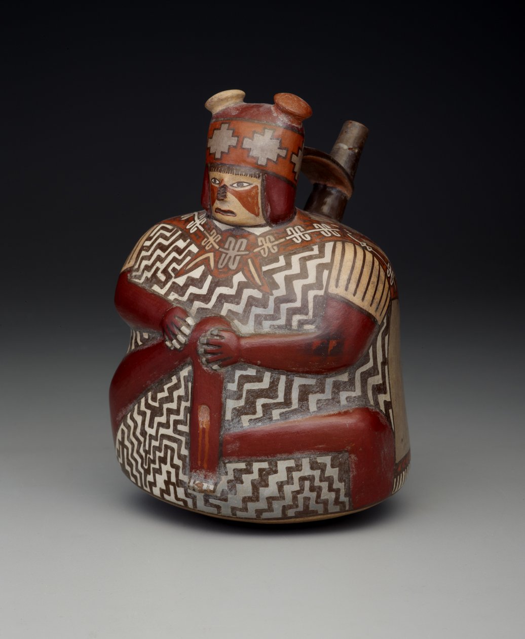 Navio retratando um guerreiro ferido, período intermediário inicial, Nazca Fase 7, c.500-600 (cerâmica) de Culture Nazca