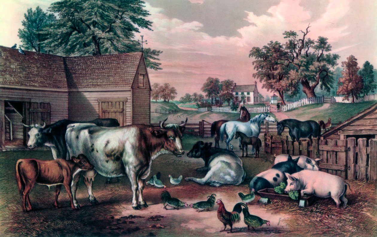 American Farm Yard à noite, 1857 de Currier and Ives