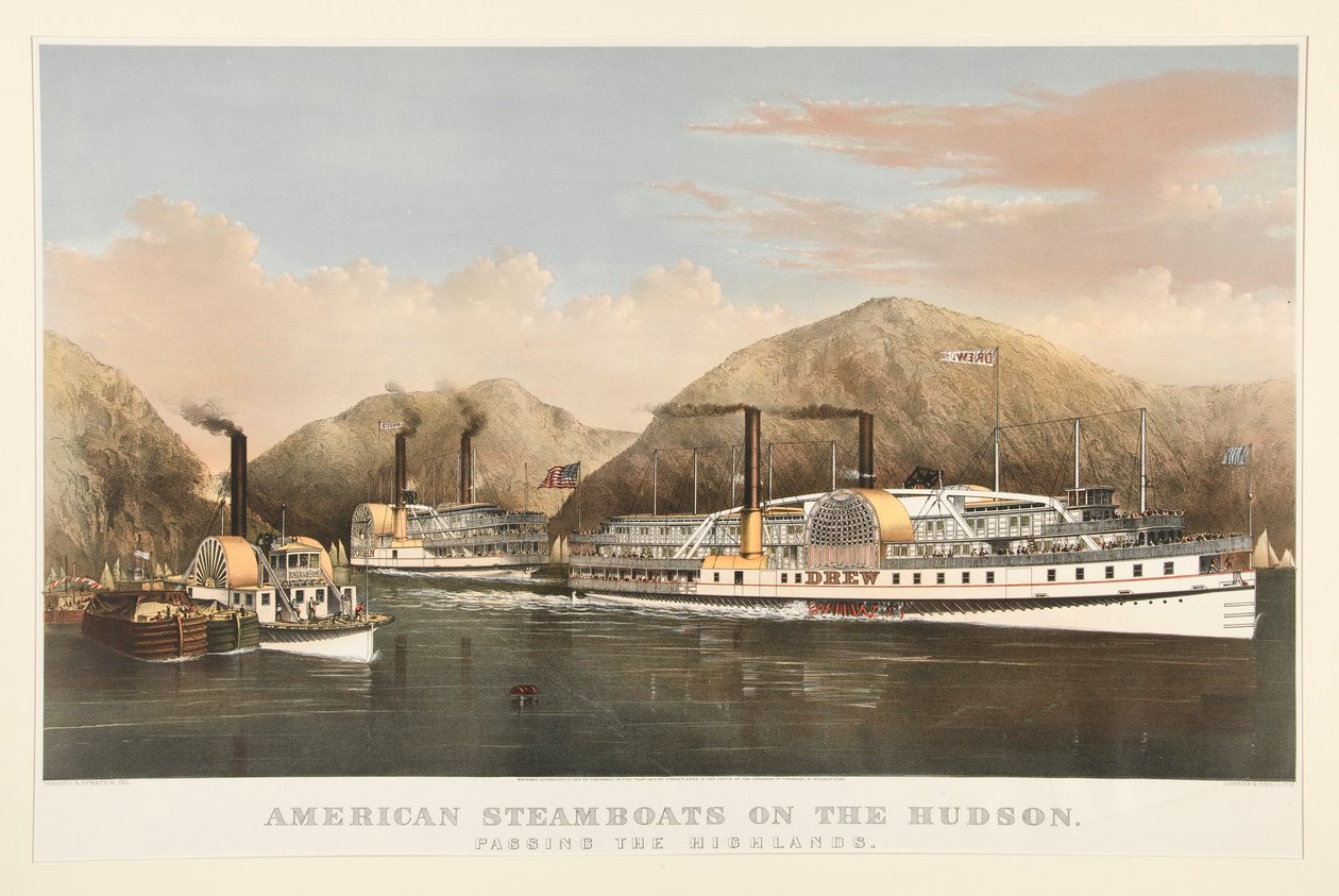 Barcos a vapor americanos no Hudson de Currier and Ives