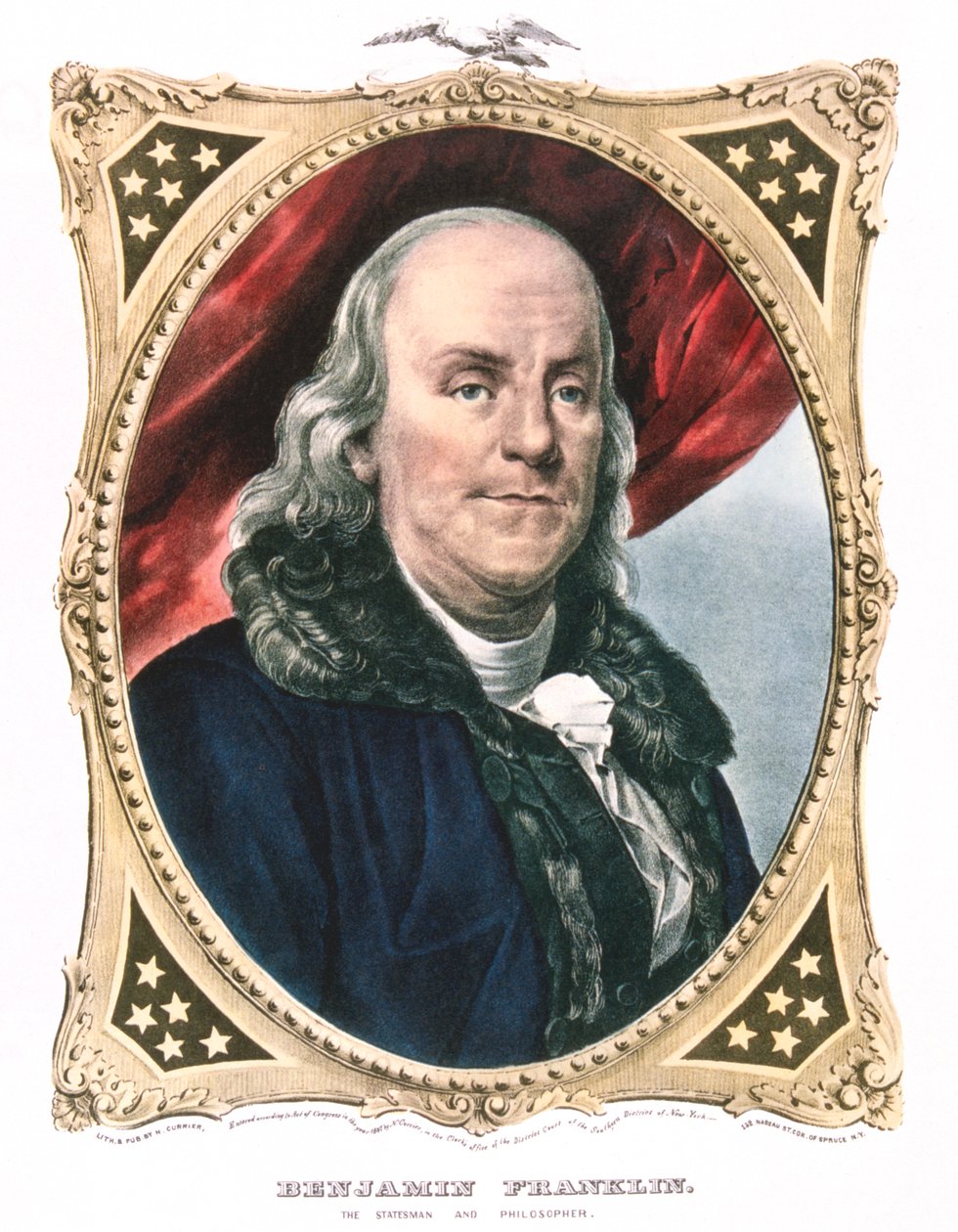 Benjamin Franklin , estadista americano, impressor e cientista, século 19 de Currier and Ives