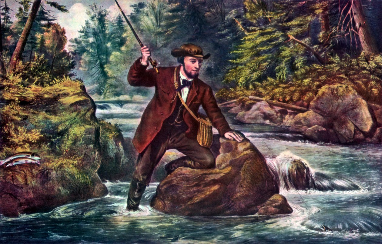 Pesca da truta de ribeiro, 1862. de Currier and Ives