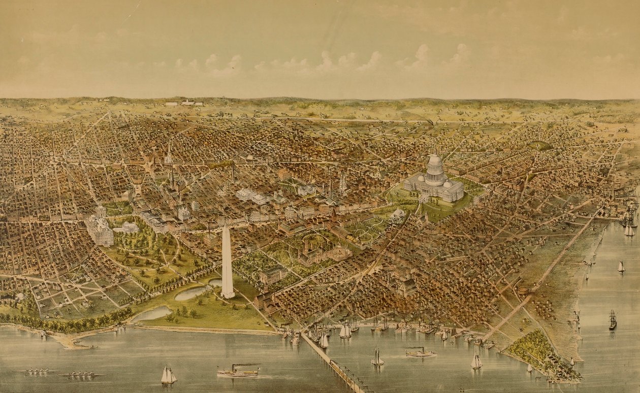 Cidade de Washington (vista panorâmica do Potomac a norte) de Currier and Ives