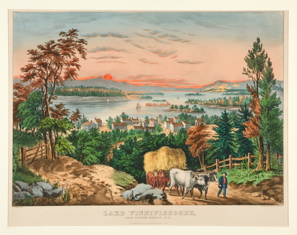 Lago Winnipiseogee, de Centre Harbor, NH de Currier and Ives