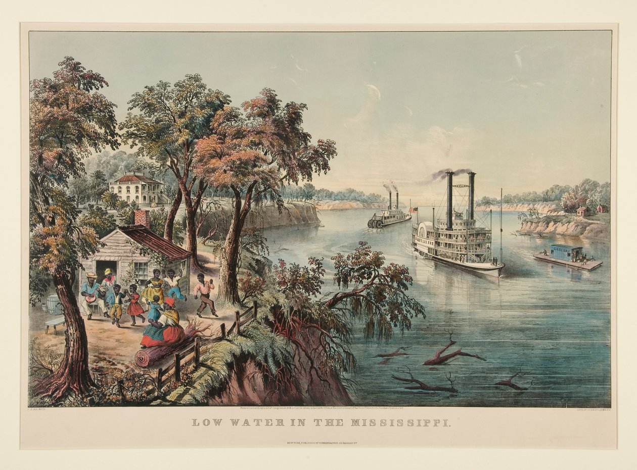 Água baixa no Mississippi de Currier and Ives