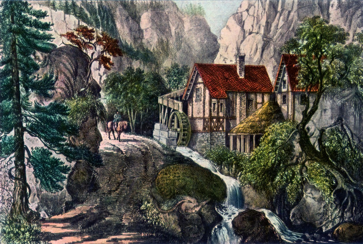 Antigo moinho suíço, 1872. de Currier and Ives