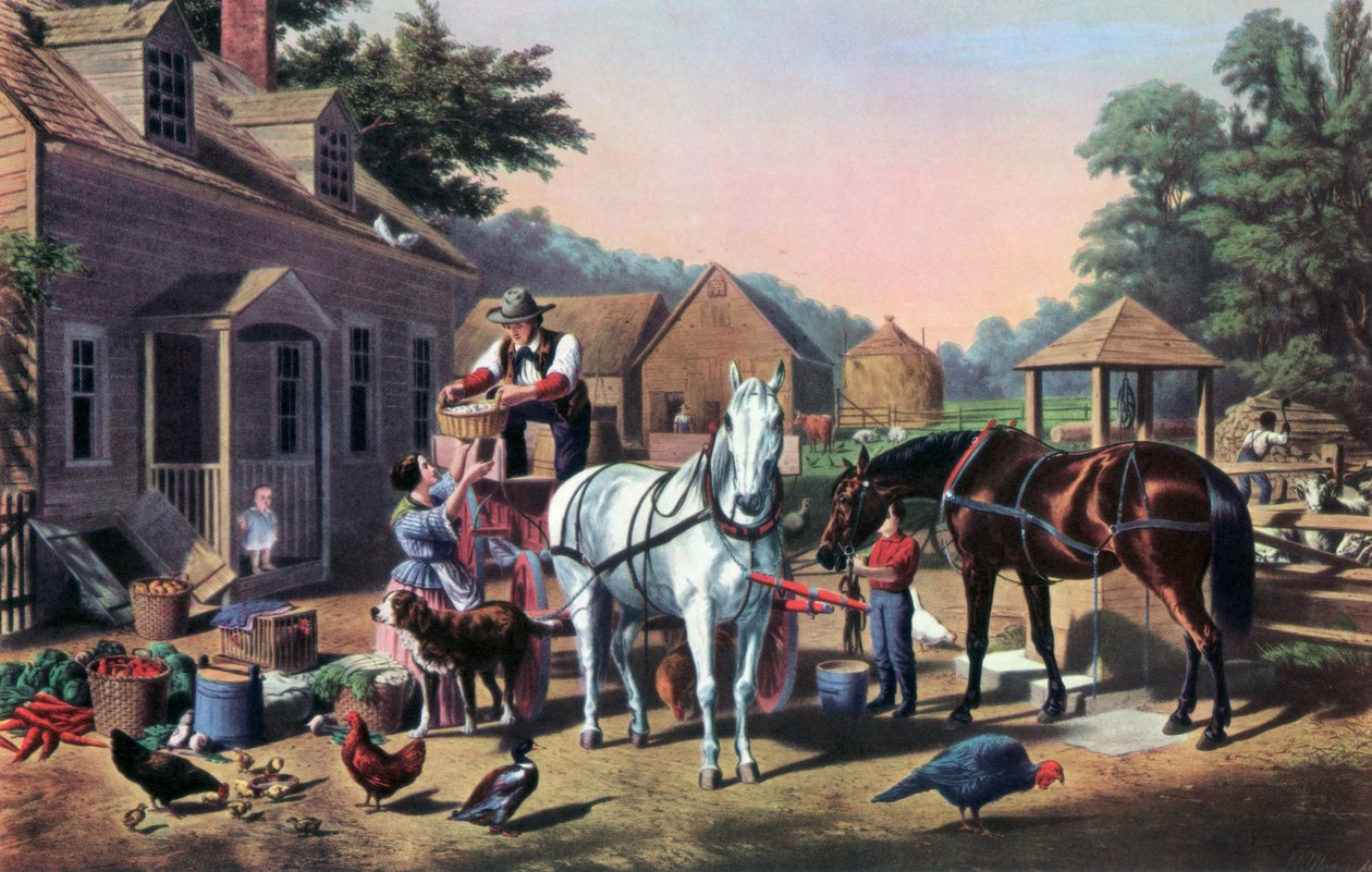 Preparando-se para o mercado, 1856. de Currier and Ives