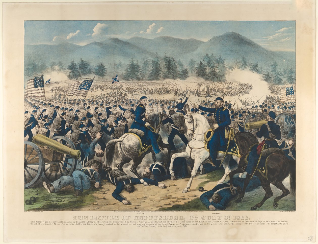 A Batalha de Gettysburg, Pensilvânia, 3 de julho de 1863, 1863. de Currier and Ives