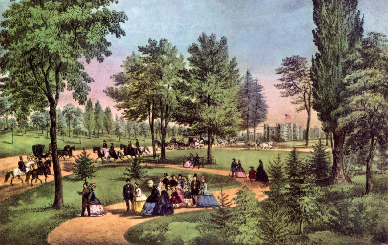 A movimentação, Central Park, 1862. de Currier and Ives