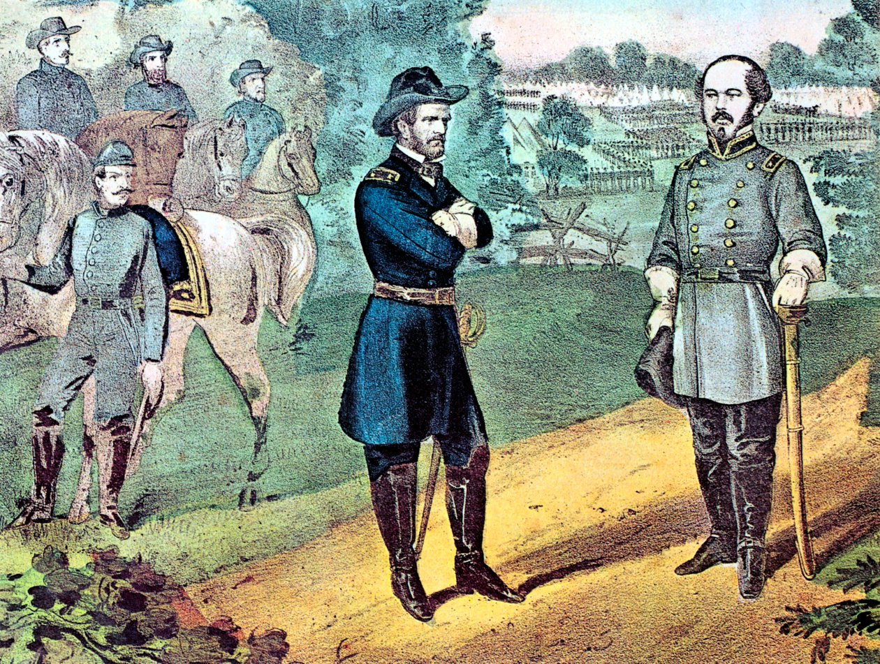 A rendição das forças confederadas na Carolina do Norte, Guerra Civil Americana, 1865 de Currier and Ives