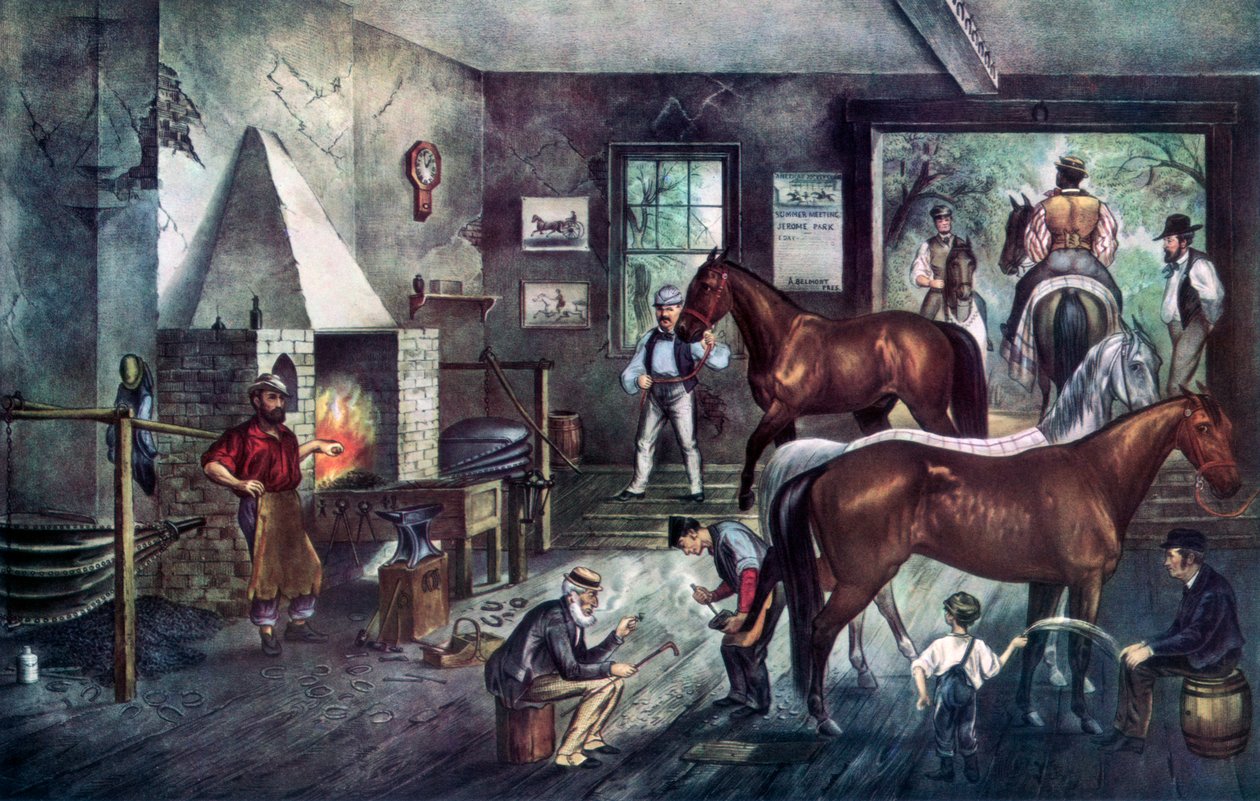 Trotar trincas na forja, 1869. de Currier and Ives