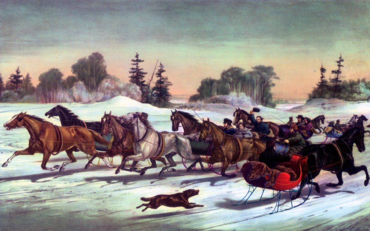 Trotar rachaduras na neve, 1858. de Currier and Ives