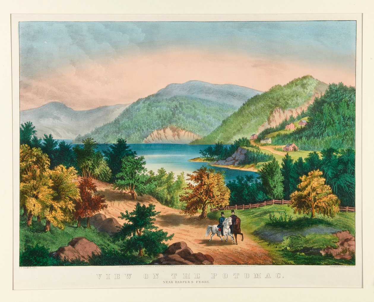 Vista no Potomac perto de Harper de Currier and Ives