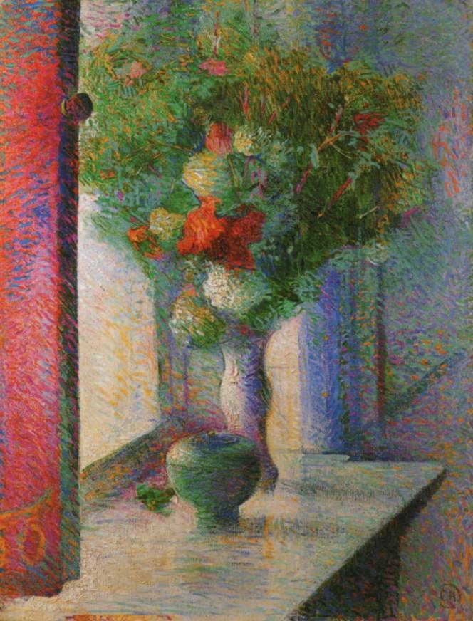 Ainda vida com um buquê de flores na janela de Curt Herrmann