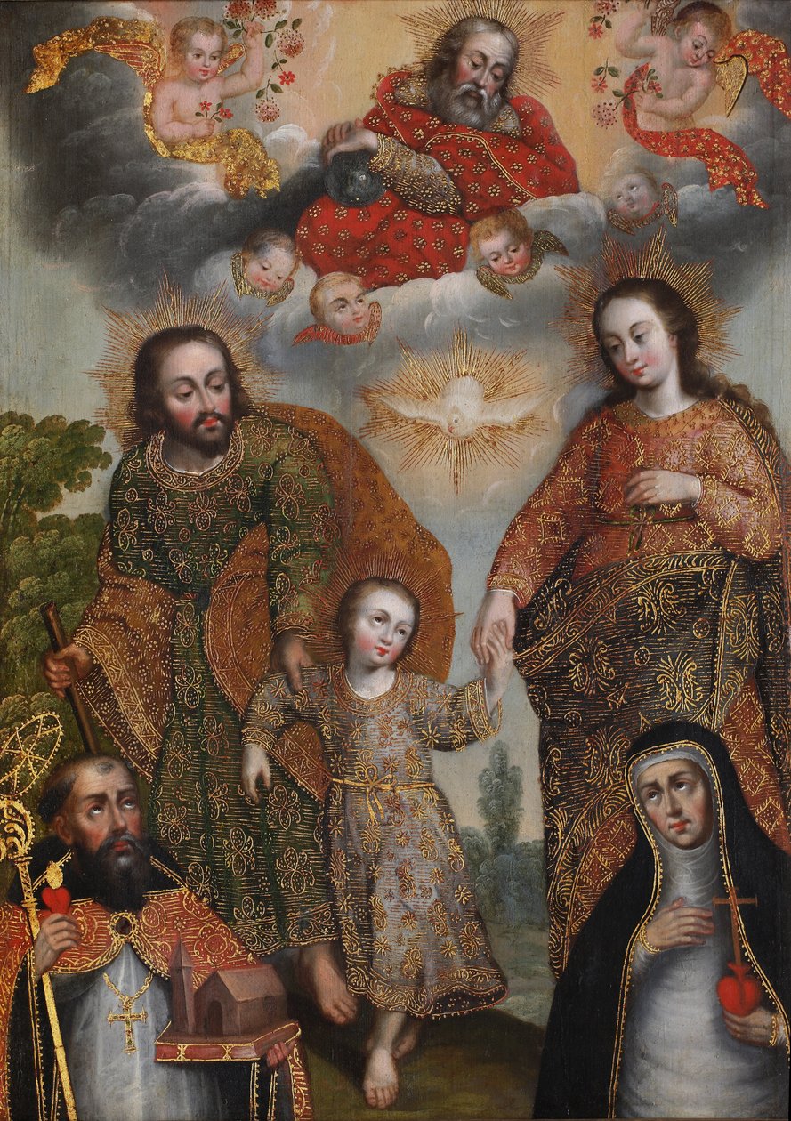Dupla Trindade com Santo Agostinho e Santa Catarina de Siena de Cuzco School