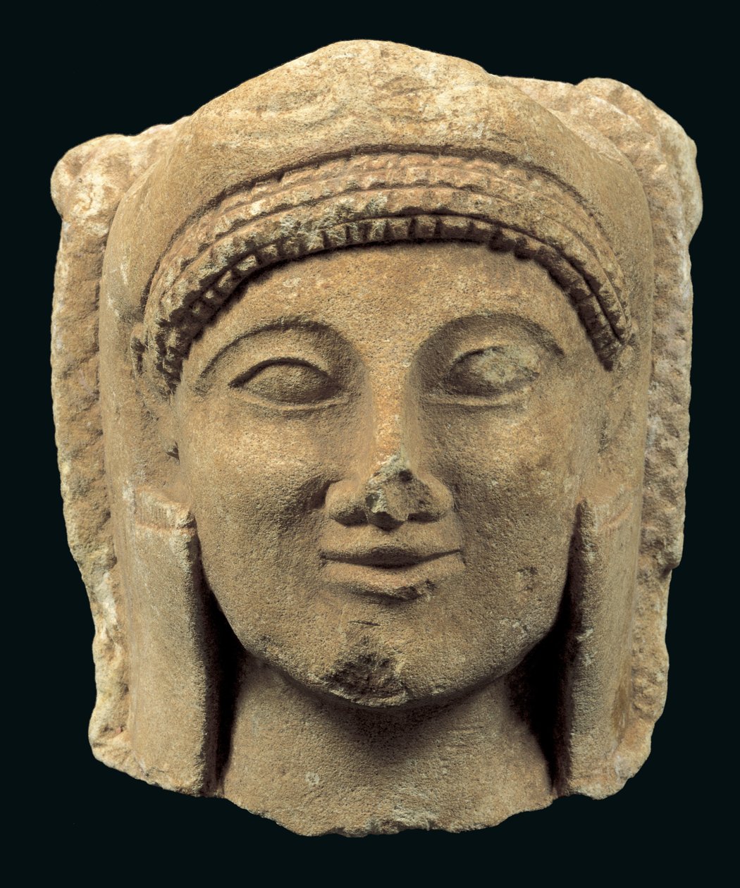Cabeça de uma estátua de Herakles, do Chipre, período Cypro-Archaic II (calcário) de Cypriot