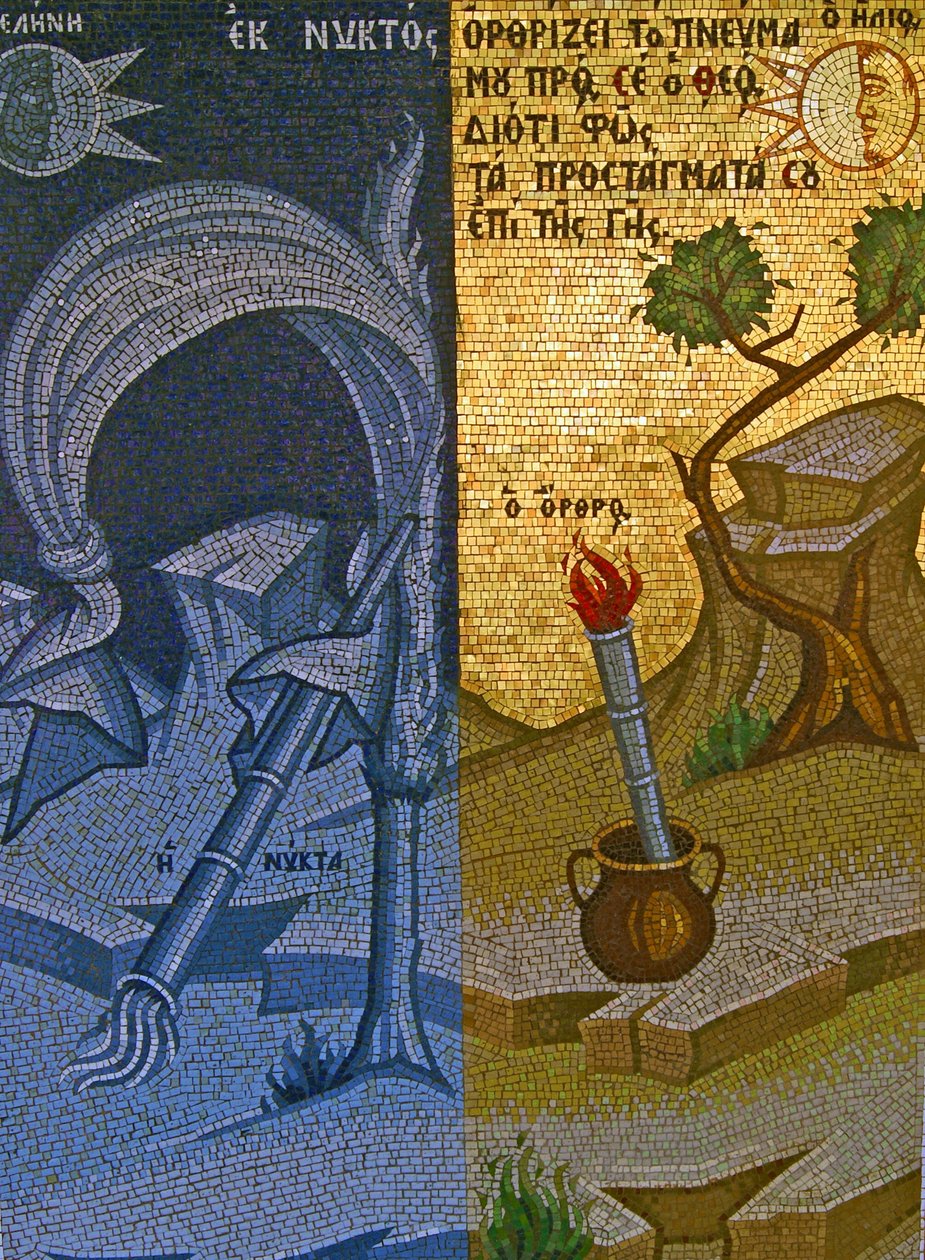 Noite e dia, Mosteiro de Kykkos, Montanhas Troodos, Chipre (mosaico) de Cypriot