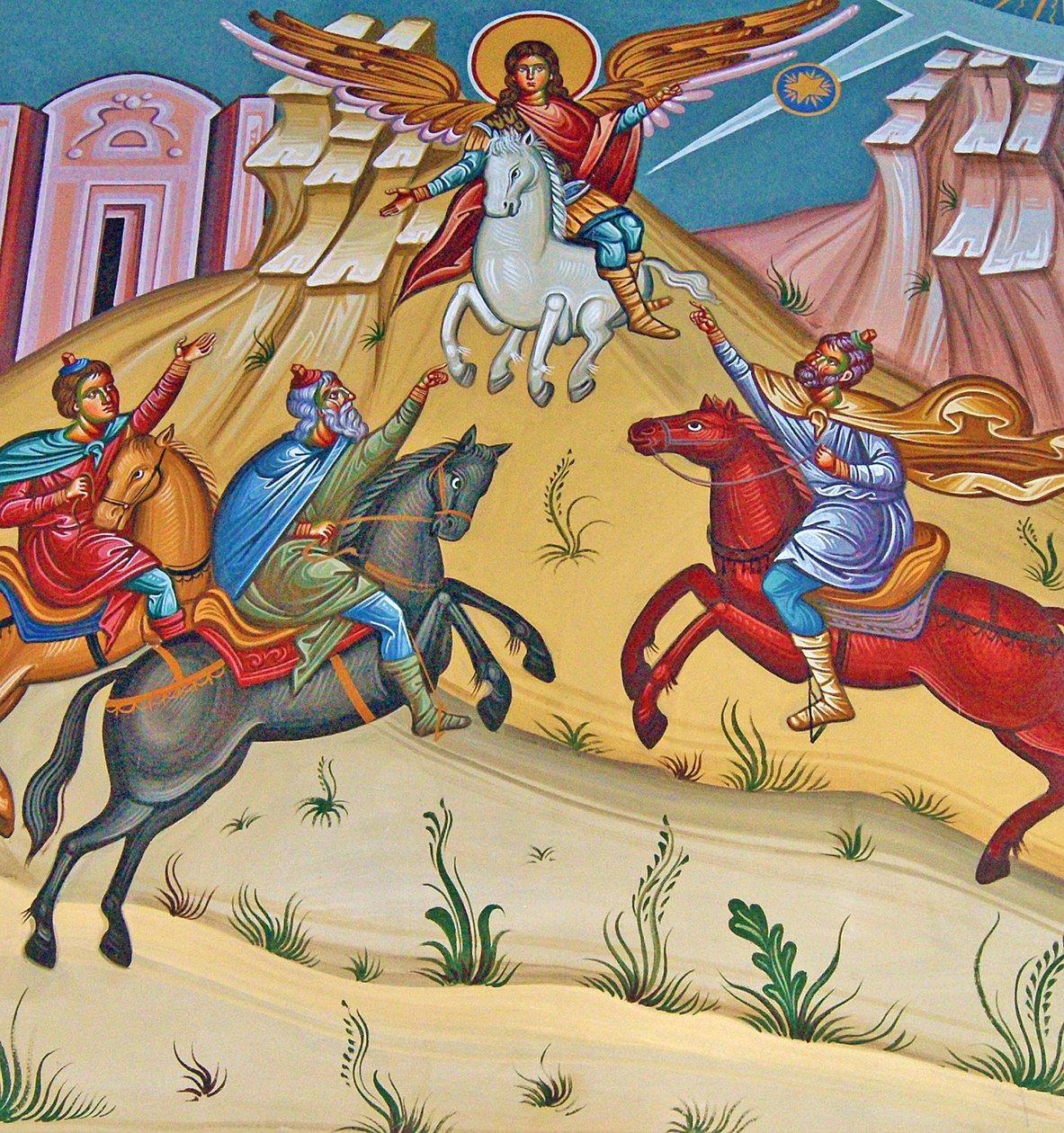 O Arcanjo Miguel em um cavalo branco saindo de Turk Invaders, Chipre de Cypriot
