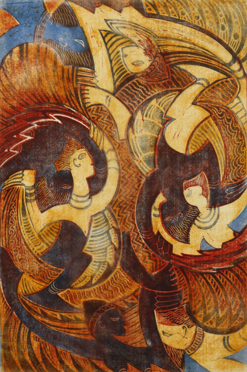 Dança do Fogo, c. 1931 (linogravura impressa em cores no fino Japão) de Cyril Edward Power