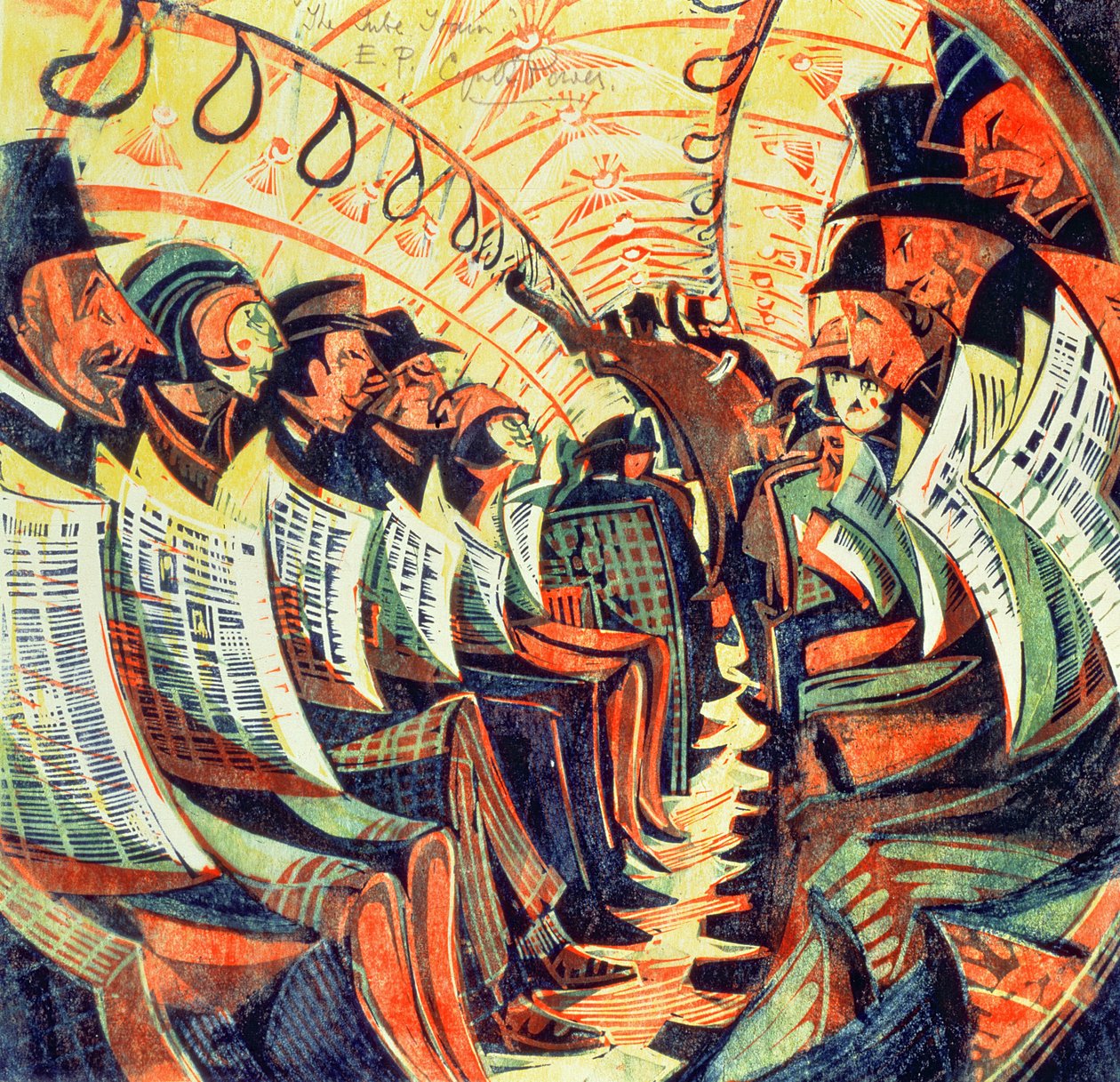 The Tube Train, c.1934 (linocut) de Cyril Edward Power