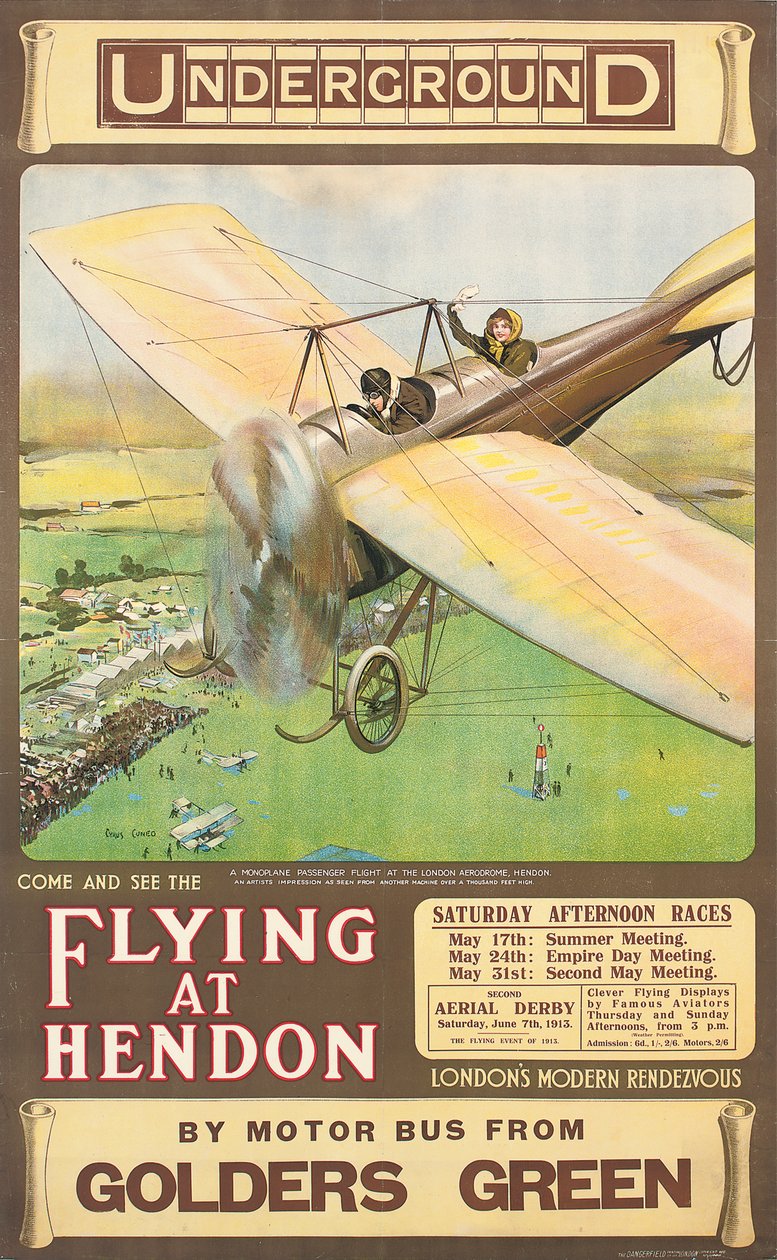 "Flying at Hendon", um cartaz publicitário, 1914 de Cyrus Cuneo