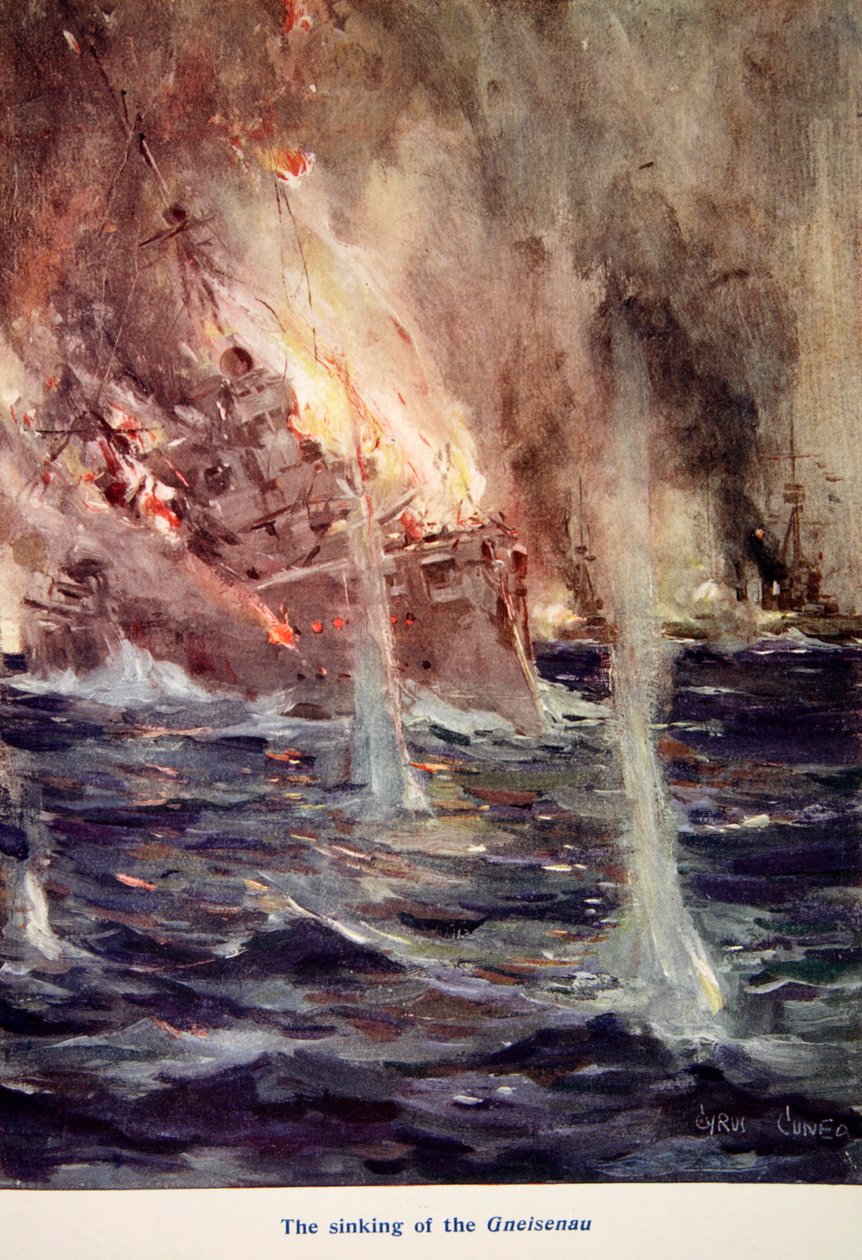"O naufrágio do Gneisenau", ilustração de "Told in the Huts: o livro de presentes do YMCA", publicado em 1916 de Cyrus Cuneo