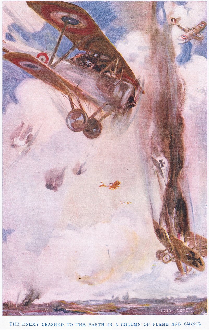 O inimigo caiu na terra em uma coluna de fumaça (cor litho) de Cyrus Cuneo