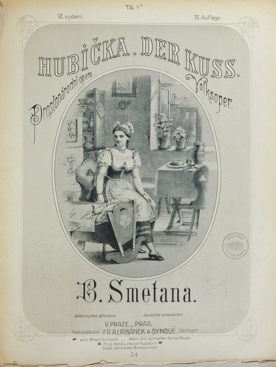Capa da partitura de O Beijo de Bedrich Smetana (1824-84) de Czech School