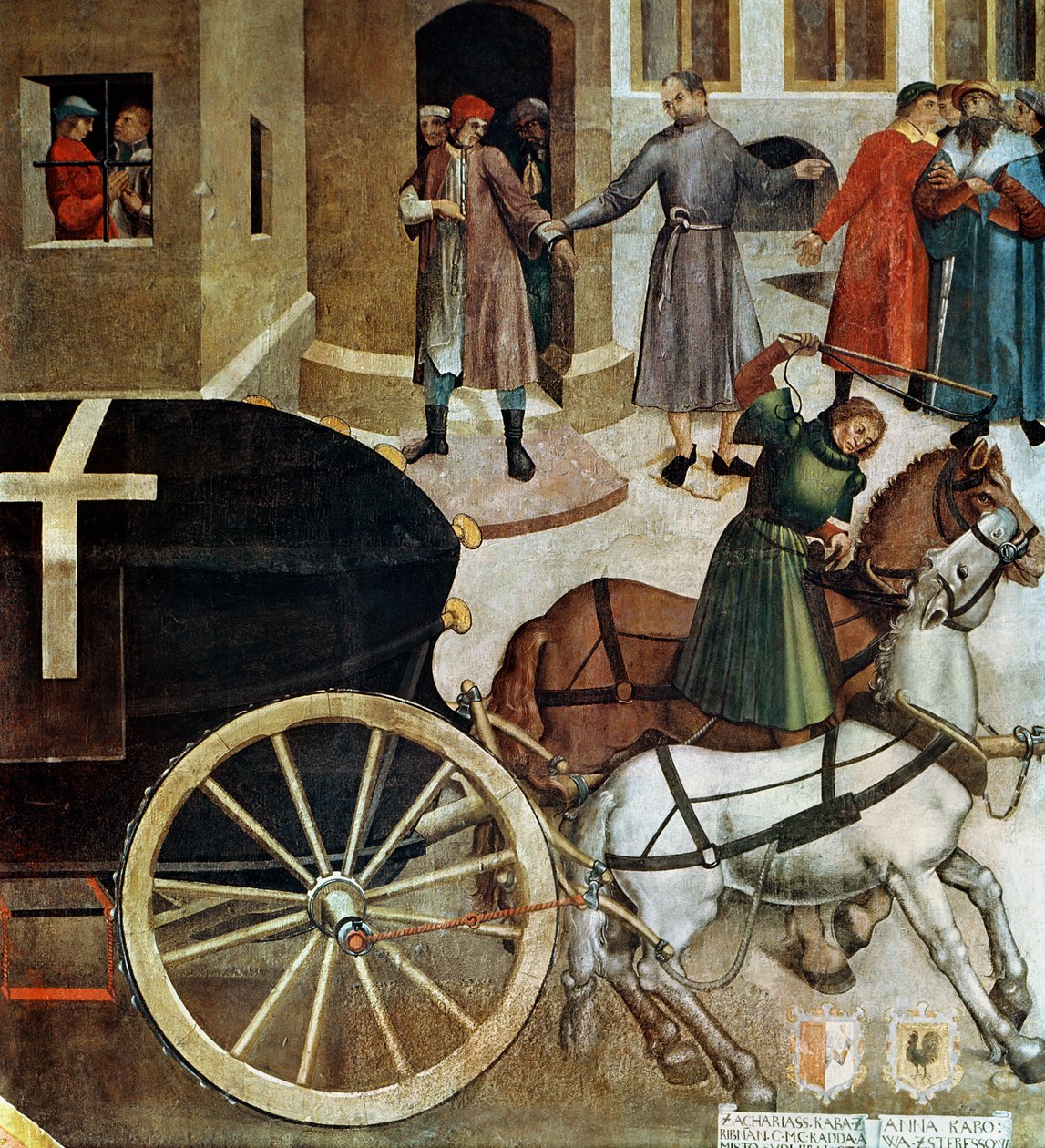 O carro funerário, detalhe da vida de São Venceslau na capela, 1520 (afresco) de Czech School
