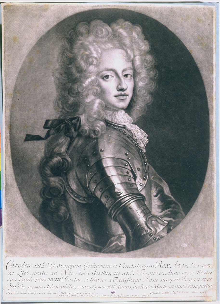 Rei Karl XII (1682-1718) da Suécia, gravado por John Smith, 1701 de D. Craft