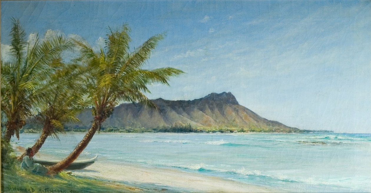 Praia de Waikiki na luz solar de D. Howard Hitchcock