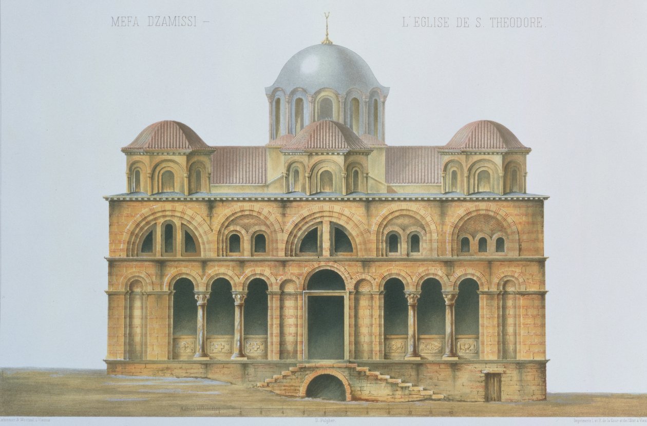 Fachada de Mefa Dzamissi, a Igreja de St. Theodore, de "Arquitetura da Igreja de Constantinopla", pub. por Lehmann e Wentzel de Viena, c.1870-80 de D. Pulgher