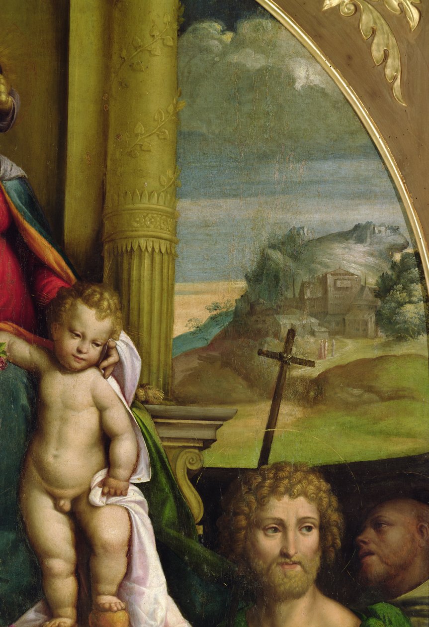 A Virgem Enthroned, detalhe do Menino Jesus (óleo) (ver 33422) de D. and Garofalo Dossi