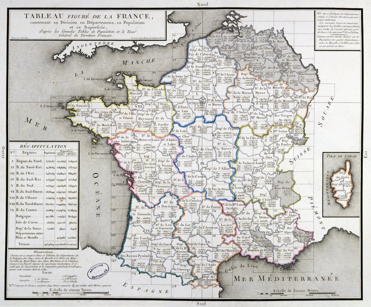 Mapa da França, representando as divisões departamentais, 1798 de DHoudan