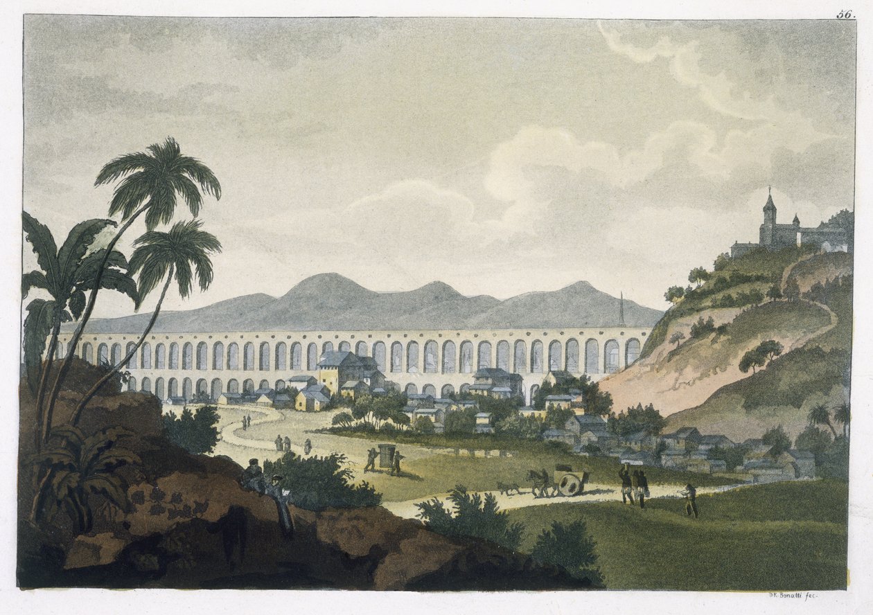 O aqueduto no Rio de Janeiro (gravura colorida) de D.K. Bonatti