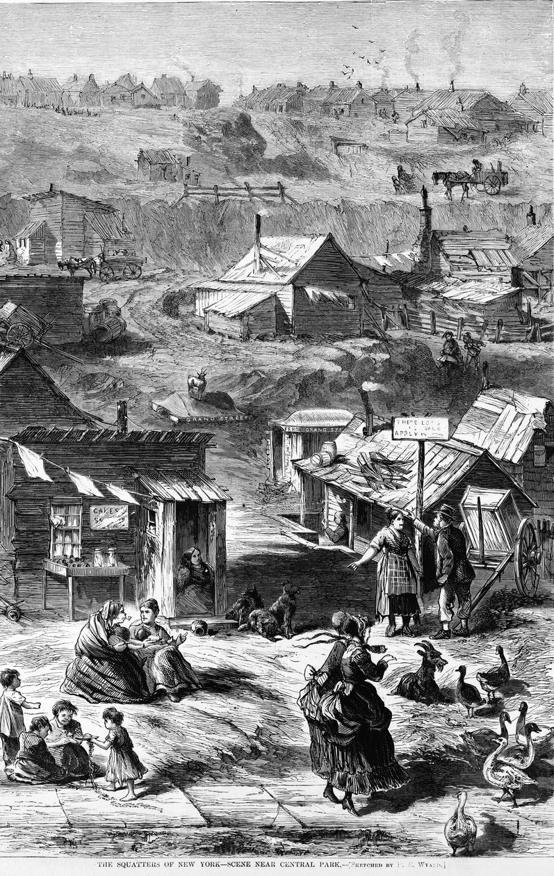 The Squatters of New York - Cena perto do Central Park, da Harpers Weekly, pub. 1869 de D. E. Wyand