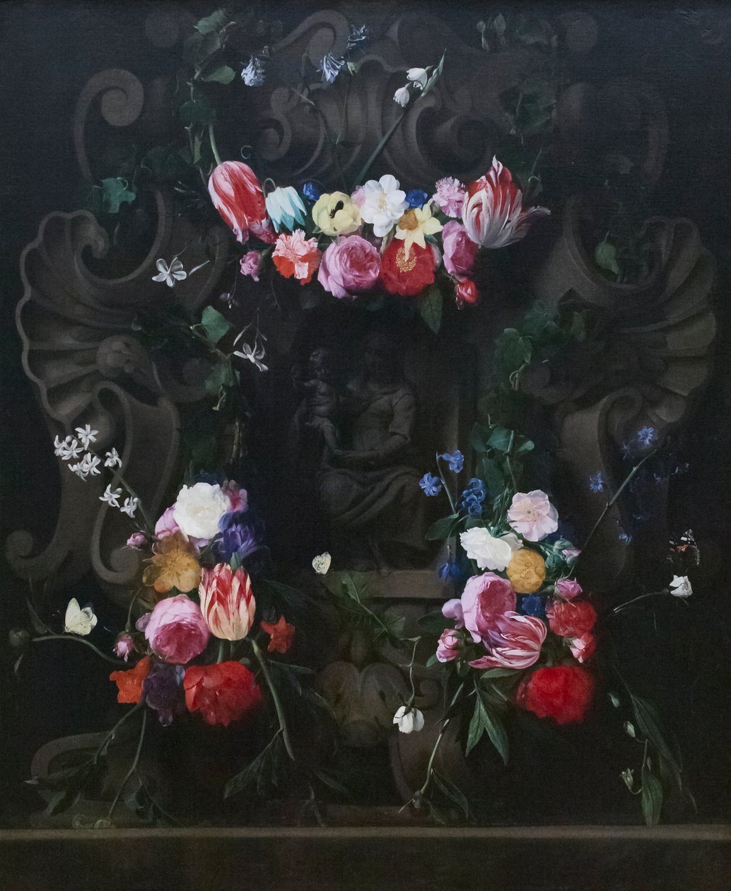 Grinaldas de flores que rodeiam a Virgem com criança de D. & Quellinus E. (1607 78) Seghers