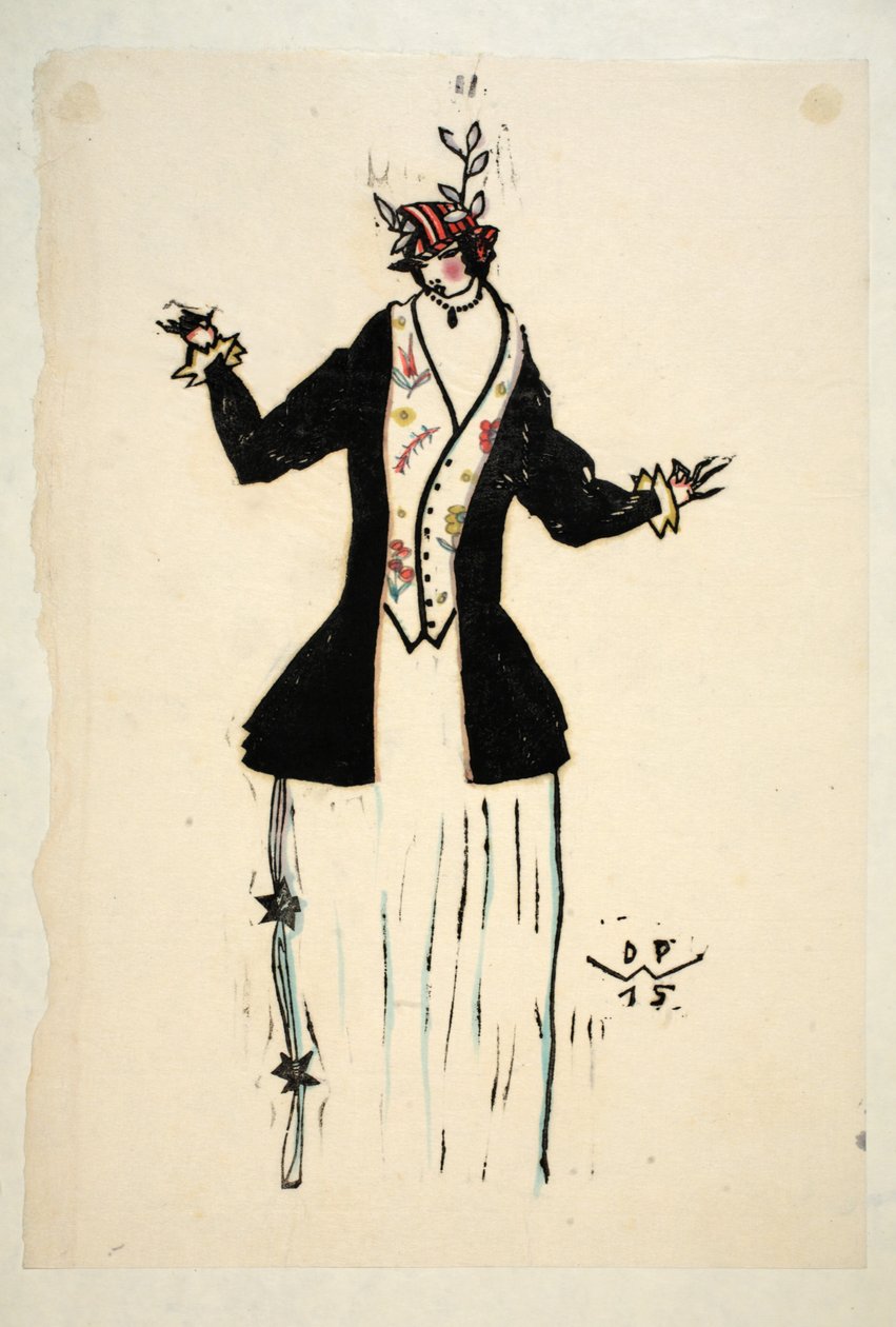 Projeto para o revestimento e o Waistcoat, placa 2, livro 4, ilustração &39;do Wiener Werkstatte Mode 191415&39;, bar. Eduard Kosmack, Viena, 1914-1915 (linogravura colorida à mão) de Dagobert Peche