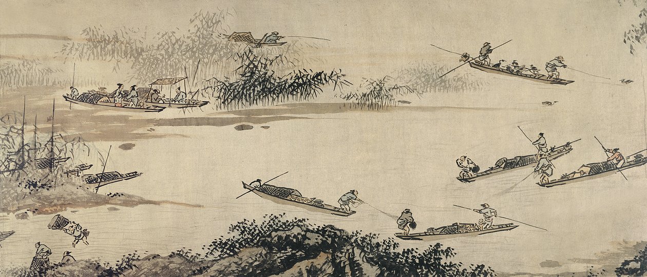Pescadores em um rio de outono, dinastia Ming (tinta e cor no papel) de Dai Jin